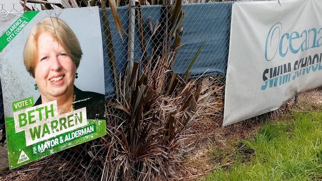 Clarence candidate Beth Warren's signs in the bin. Pic: Dean Ewington.