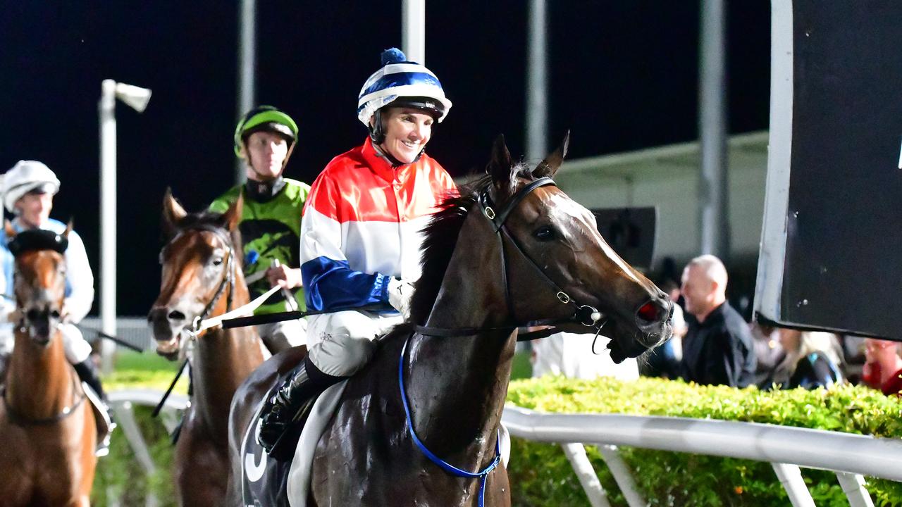 All smiles: Nikita Beriman returns after winning the QTIS Jewel 3YO on Hearts Are Better Picture: Grant Peters