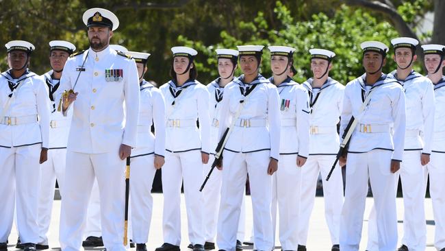 Military personal at Melbourne’s Remembrance Day service. Picture: AAP Image/James Ross