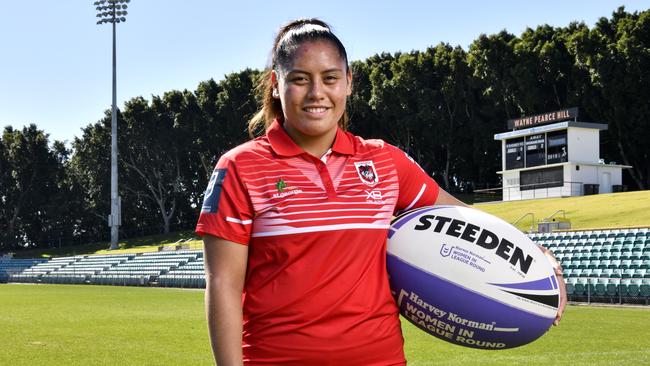 Former basketballer turned rugby league player Najvada George in her St George Dragons colours. Pic: Grant Troville NRL Photos.