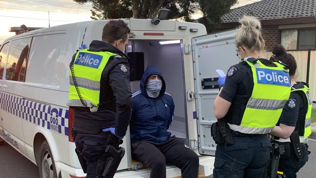 A man was arrested at an anti-lockdown protest in Dandenong. Picture:Suzan Delibasic.