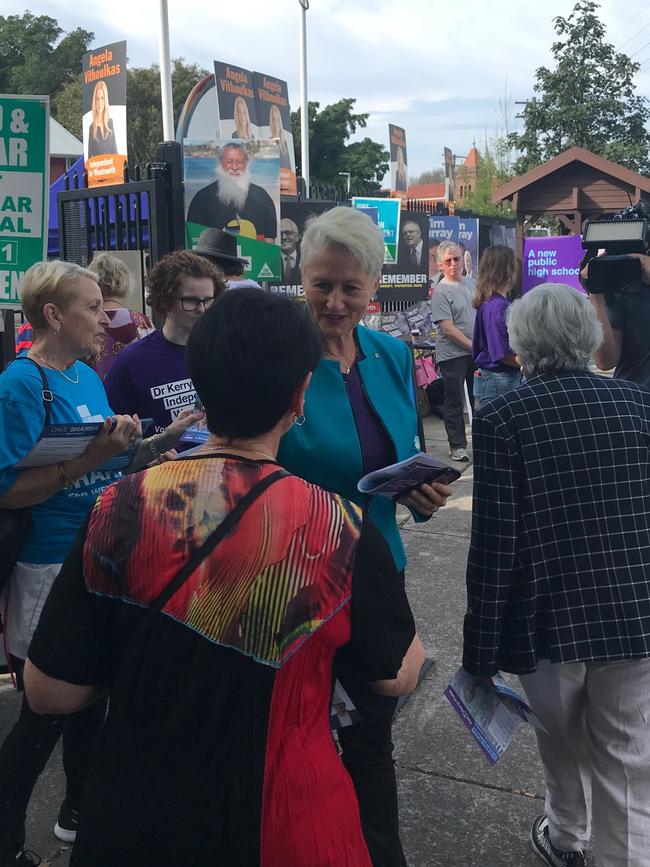 Kerryn Phelps with supporters today.