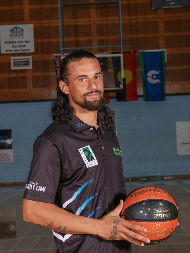 Palmerston star Jesse Bell at the 2021 Darwin Basketball League season launch. Picture: Glenn Campbell