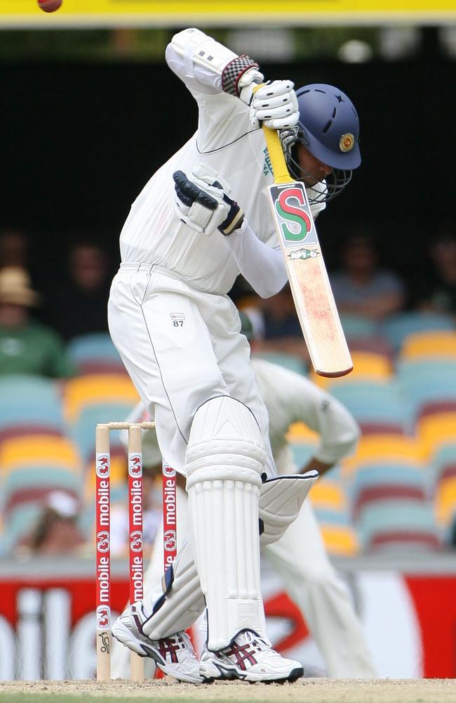 Michael Vandort dealing with a Brett Lee bouncer. The pace is far more leisurely in the Dandenong association.