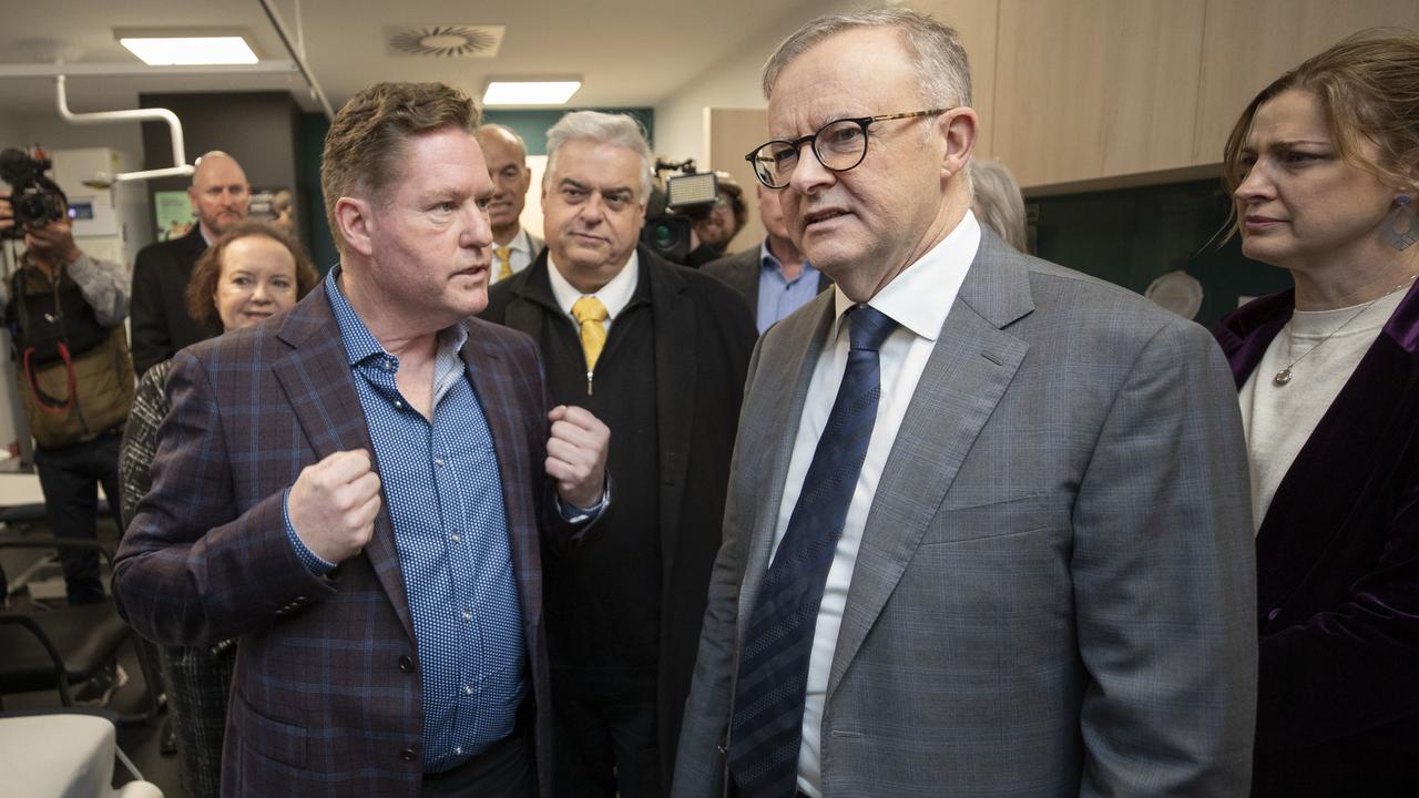 Medical director Dr Mark Baldock, Brian Mitchell MP, Prime Minister Anthony Albanese and Housing, Homelessness and Small Business Minister Julie Collins at the official opening of the Hobart Urgent Care Clinic. Picture: NCA NewsWire / Chris Kidd