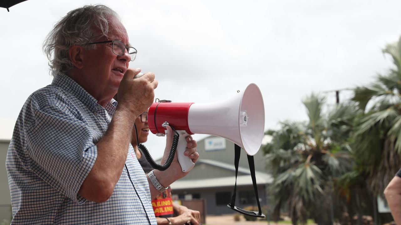 Royal Darwin Hospital pediatrician Dr Paul Bauert speaks outside Don Dale Detention Centre during an Invasion Day protest.