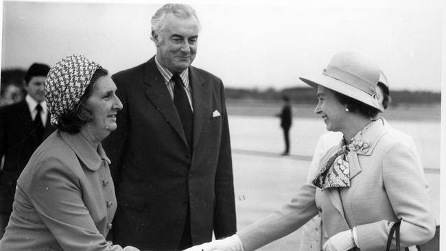 Queen Elizabeth II is greeted by Margaret and Gough Whitlam during a royal visit in 1979.