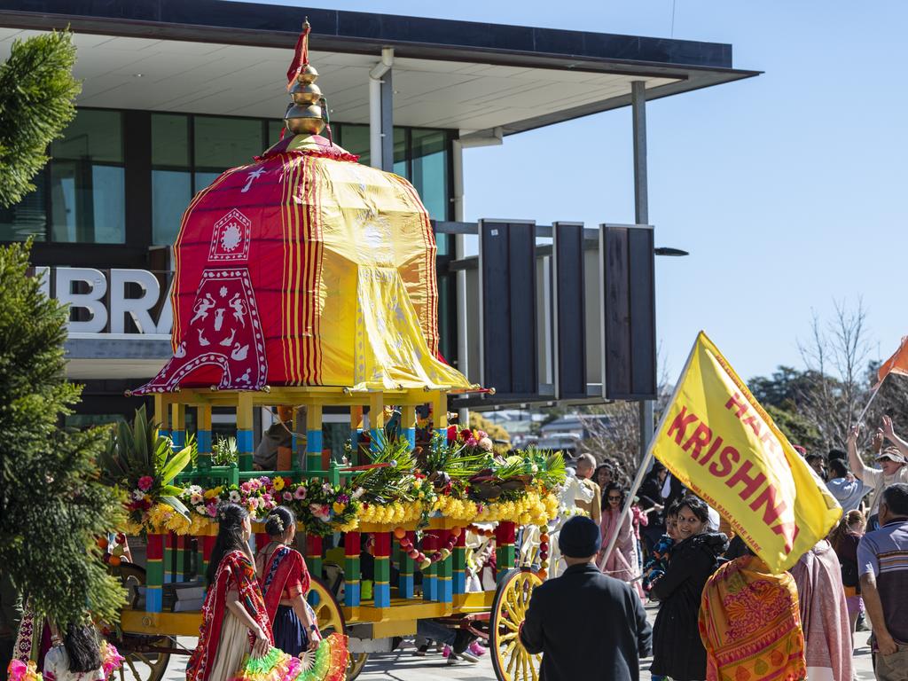 Toowoomba's Festival of Chariots procession reaches the Civic Square, Saturday, July 20, 2024. Picture: Kevin Farmer