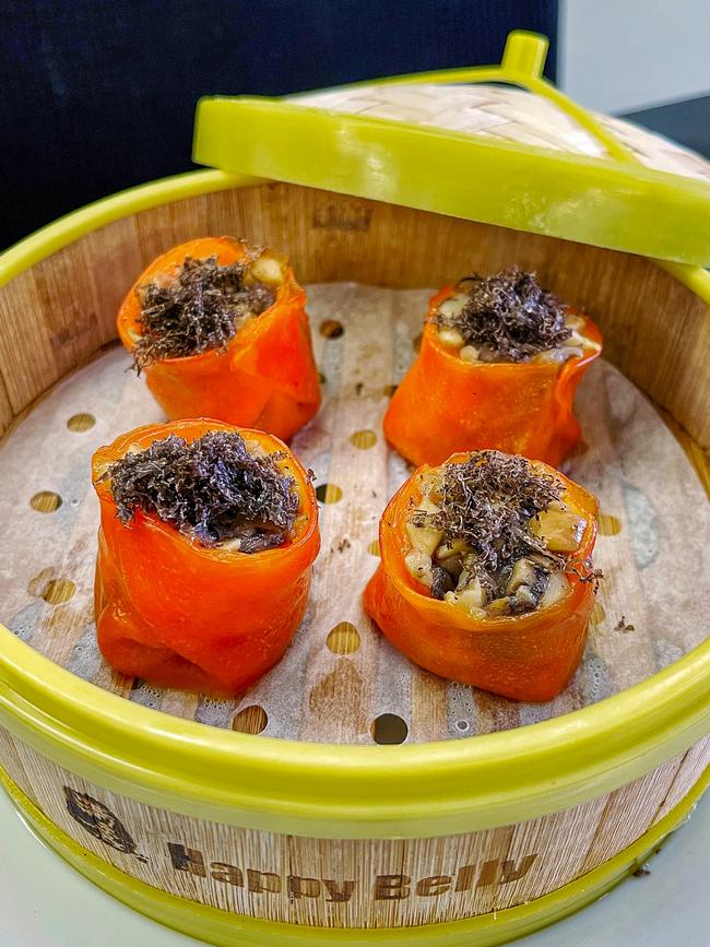 Steamed mixed mushroom dumpling with fresh WA black truffle. Picture: Supplied