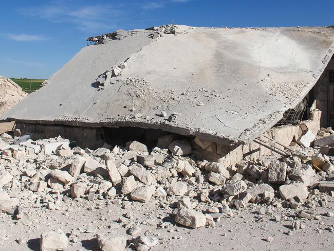 A motorcycle garage formerly used by paramedics at a hospital in Khan Sheikhun was destroyed. Picture: AFP/Omar haj kadour