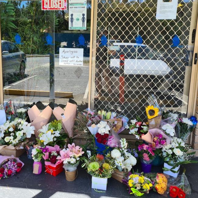 The Mowat family has been inundated by flowers and well wishes left at their business The Galleon Takeaway after their son Joshua Mowat was killed last Sunday in a motorbike accident. Picture: Supplied.