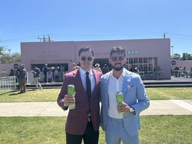 Mat O'Brien and Ben Reid, two Queenslanders enjoying Melbourne Cup Day. Picture: Oscar Jaeger