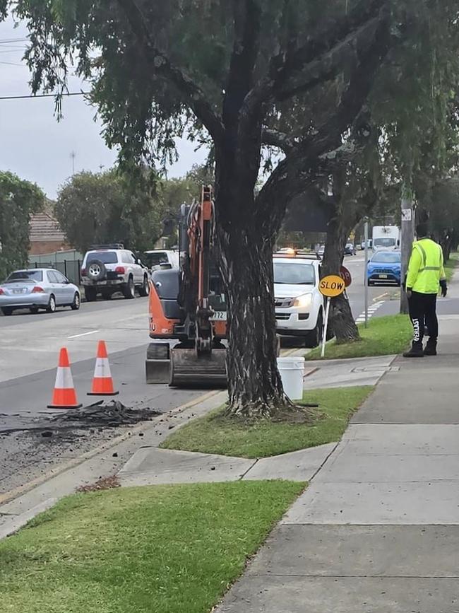 The pothole was patch repaired about 7am on Wednesday, following this masthead’s enquiries. Picture: Facebook