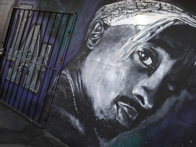 A wall dedicated to the memory of US rapper Tupac Shakur in Los Angeles, California. Picture: AFP