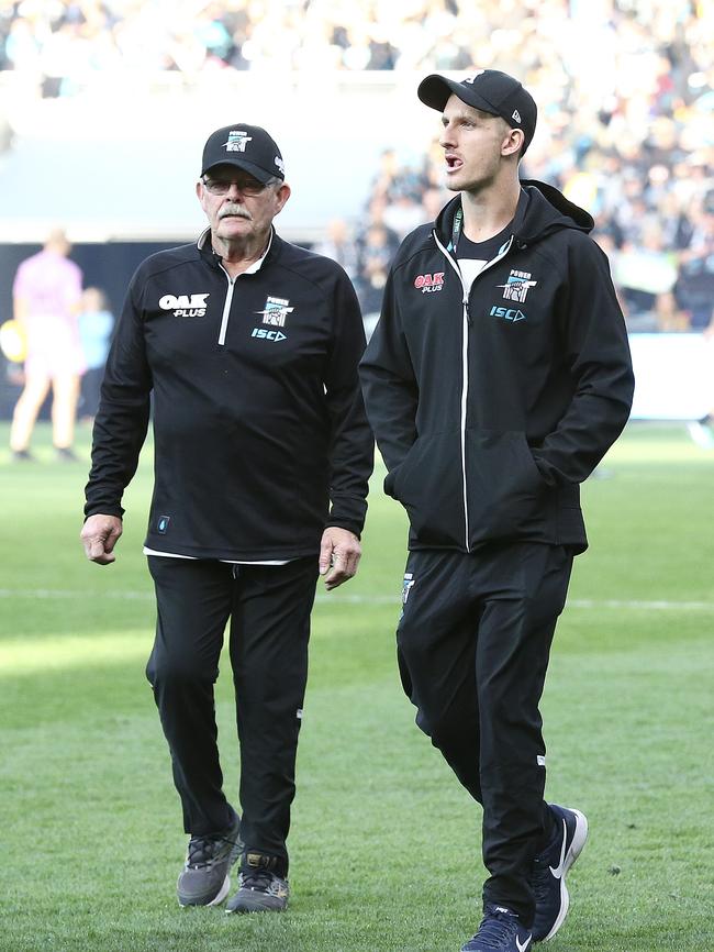 Port Adelaide is missing its best field kicker Hamish Hartlett after he ruptured his ACL at training. Picture Sarah Reed