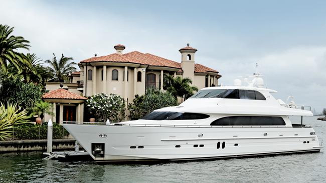 Maximus moored nearby Clive Palmer’s mansion. Picture: Luke Marsden