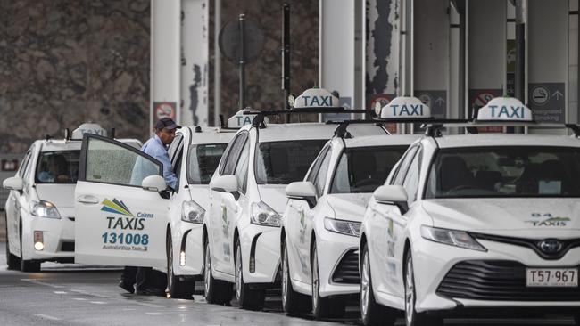 Cairns Taxis at Cairns Airport at the beginning of the Covid-19 pandemic struggling with a lack of customer demand. Picture: Brian Cassey