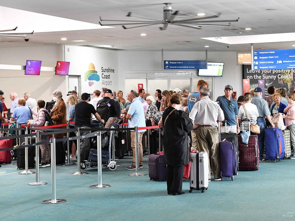 Passengers were left stranded at Sunshine Coast Airport after the airline cancelled flights on April 30. Picture: Patrick Woods.