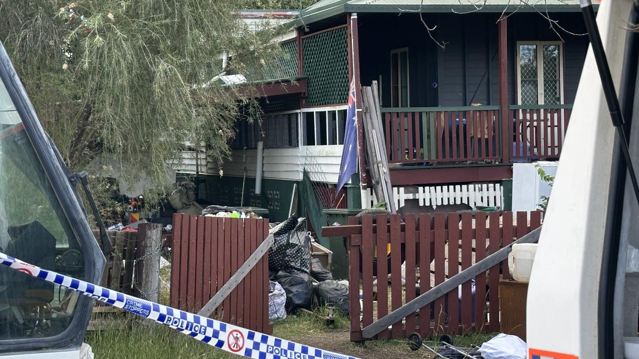 The house in Gin Gin where Pheobe Bishop had been living with her two flatmates, and where police reportedly found multiple dead dogs search their extensive search.