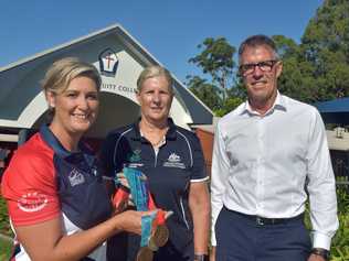 Three time Olympian Nat Titcume, who teaches at Bishop Druitt College with high performance coaches Dr Dee Anderson and Glen Warry. Picture: Matt Deans