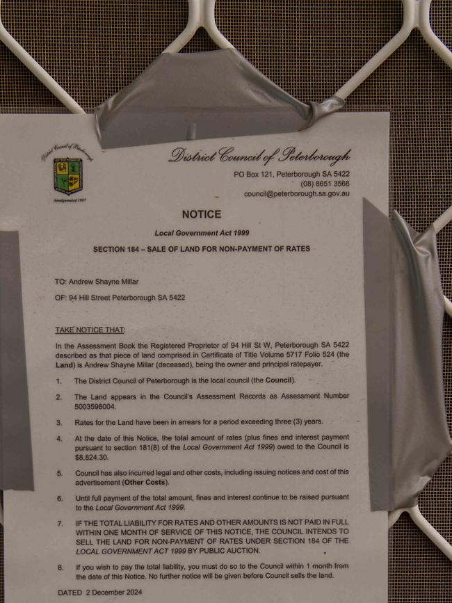 The rates notice on the door of at 94 Hill Street West, Peterborough. Picture Mark Brake