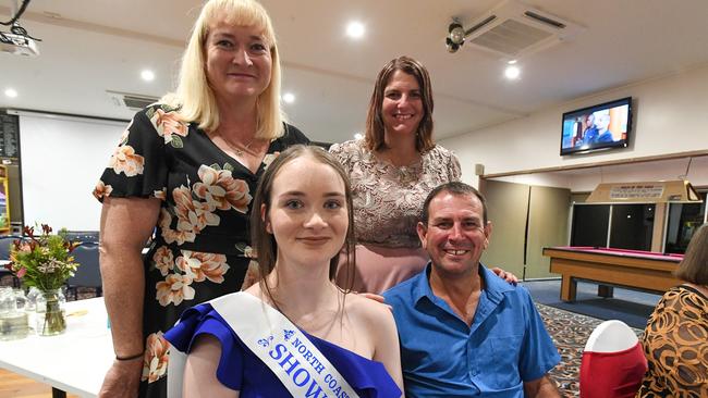 Goonellabah North Coast National showgirl candidate Caitlin Standford with mum Kim Standford and Mick and Kim Sauer from Banora Point. Picture: Cath Piltz