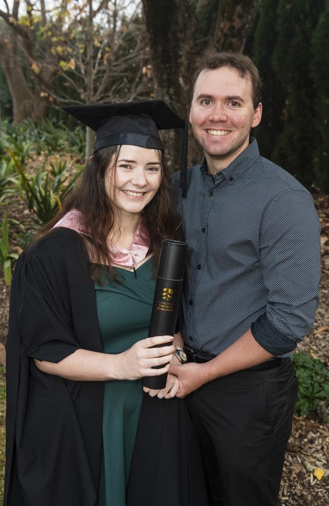 Gradating with a Master of Learning and Teaching is Taylah Smith with Hayden Cox at a UniSQ graduation ceremony at The Empire, Tuesday, June 25, 2024. Picture: Kevin Farmer