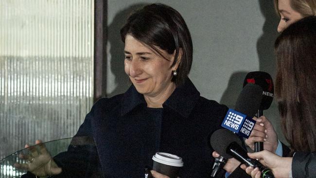 Gladys Berejiklian dodges questions on Thursday ahead of the ICAC report’s release. Picture: Monique Harmer