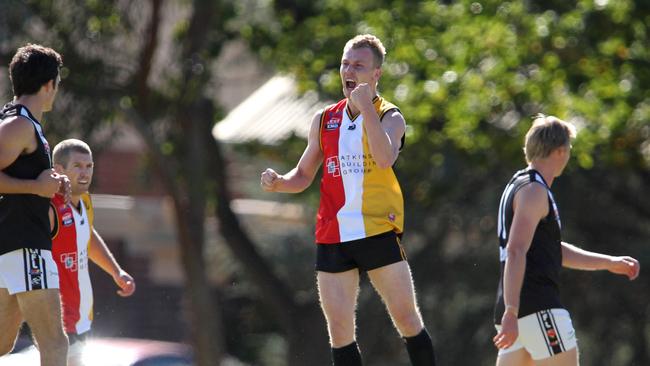 Goodwood Saints mid Anthony Dempsey celebrates a goal. Picture: File