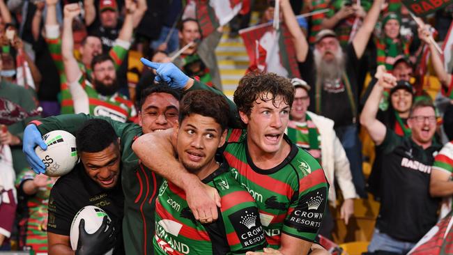 The Rabbitohs were having the time of their lives. Photo by Bradley Kanaris/Getty Images