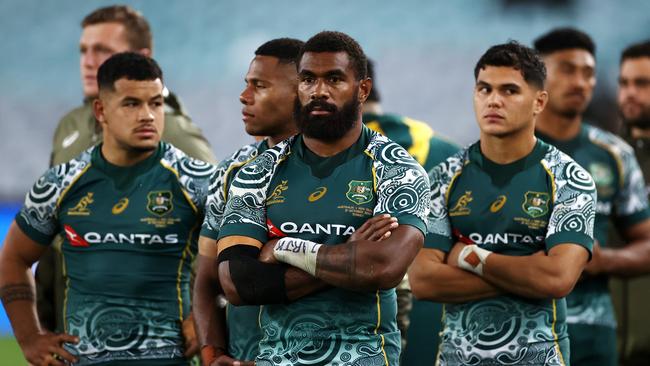 Marika Koroibete of the Wallabies dejected after losing the 2020 Bledisloe Cup.