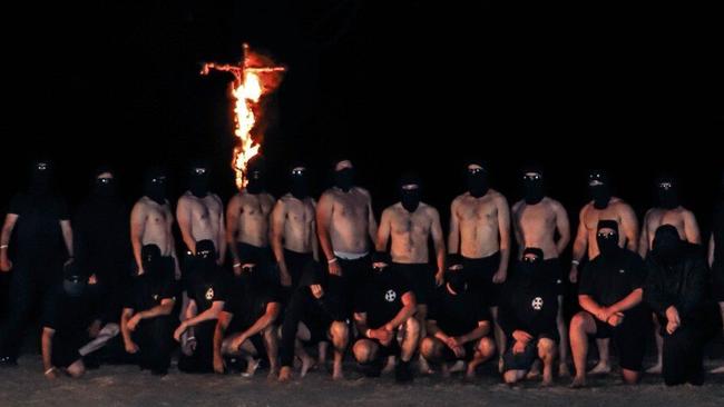 National Socialist Network members at a bush camp in the Grampians, Victoria