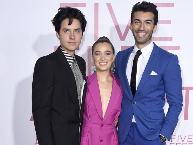 Cole Sprouse, Haley Lu Richardson and director of Five Feet Apart, Justin Baldoni, at the movie’s premiere. Picture: Frazer Harrison/Getty 