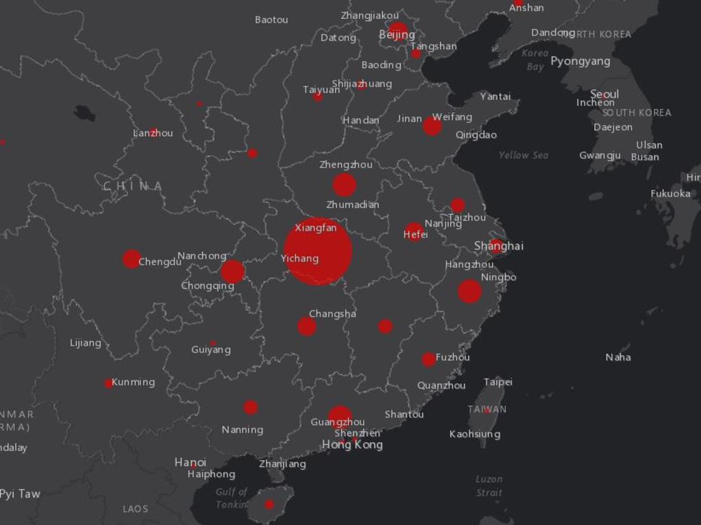 Coronavirus across China. Picture: Johns Hopkins CSSE