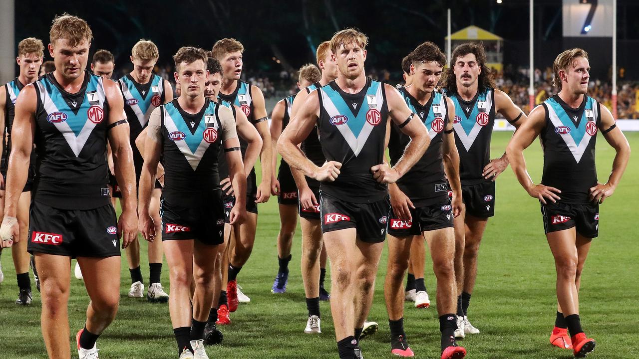 Port Adelaide Walk off after losing to the Hawthorn Hawks. Picture: Sarah Reed