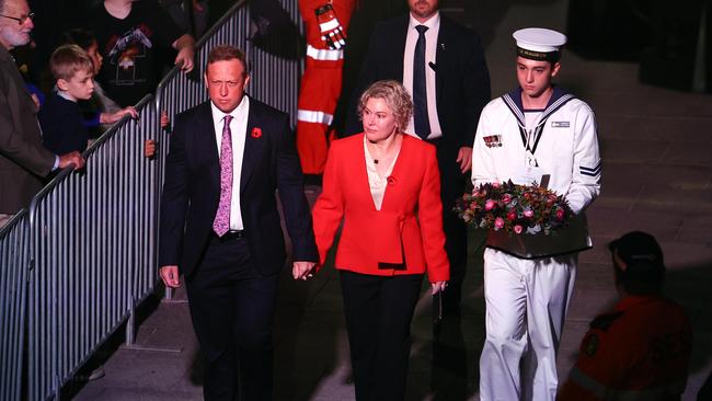 Queensland Premier Steven Miles arrives during the ANZAC Day Dawn Service held in Brisbane. Picture: NCA NewsWire/Tertius Pickard