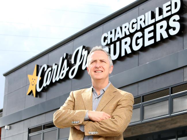 CKE Restaurant Holdings CEO Jason Marker outside Carl’s Jr at Redbank Plains. Picture: Steve Pohlner/AAP