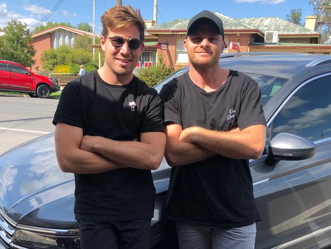 23-03-20 - GWS players Heath Shaw and Toby Green on a road trip back to Melbourne.Supplied