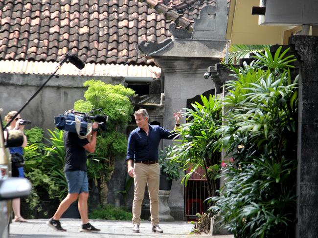 Crew from Channel 9 Current Affair film a story in front of Scapelle Corby's house in Kuta. Picture: News Corp