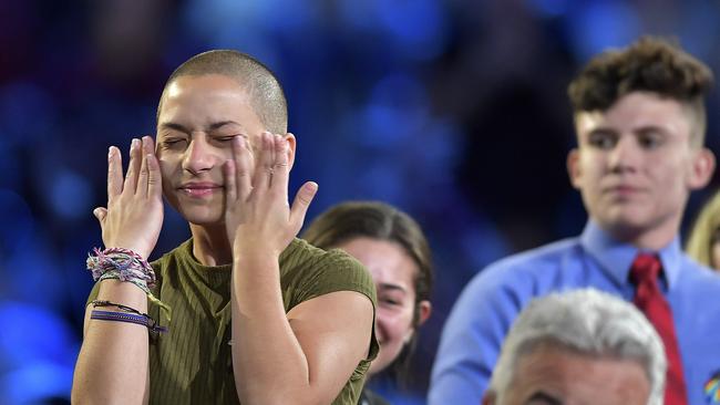 Marjory Stoneman Douglas High School student Emma Gonzalez wipes away tears during a CNN town hall meeting.