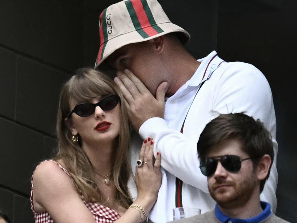 Kelce was seen whispering into Swift’s ear at one point. Picture: ANGELA WEISS/AFP