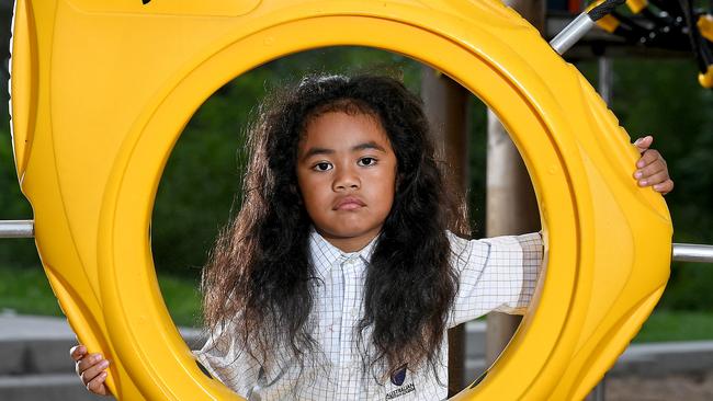 5 year old Cyrus Taniela in a play ground in Upper Caboolture. Picture: AAP, John Gass