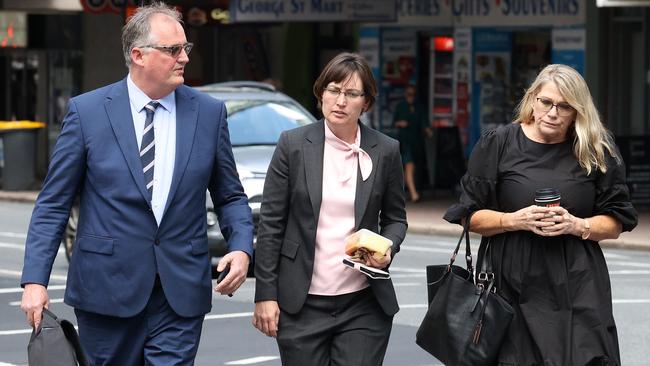 Journalist and Shandee’s Story creator Hedley Thomas, forensic scientist Dr Kirsty Wright and Shandee Blackburn’s mother, Vicki, arrive at the Commission of Inquiry into forensic DNA testing in Queensland. Picture: Liam Kidston