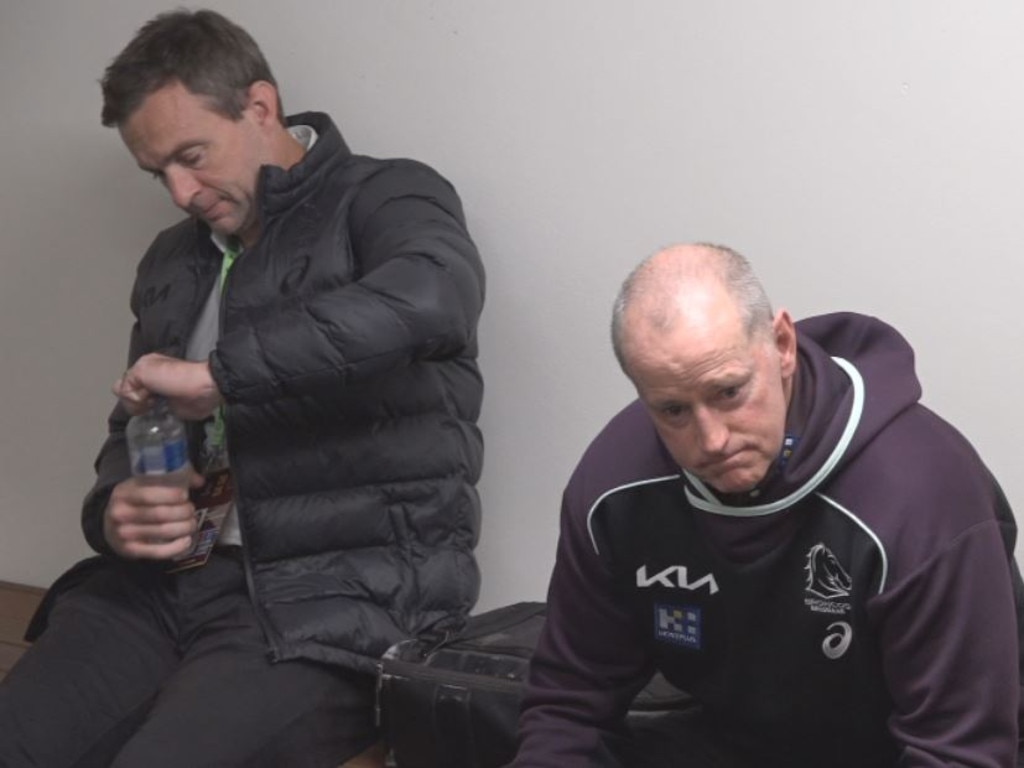 The mood was sombre in the away sheds. Picture: Fox League