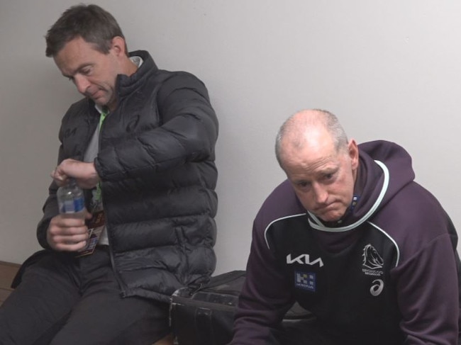 The mood was sombre in the away sheds. Picture: Fox League