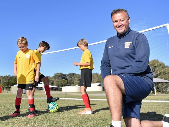 Sunshine Coast Fire /Sunshine Coast Sports Club are 8 weeks into their new full-time football academy for kids. Its garnered the attention of Netflix who are filming a doco series on them. Pictured, Jett Ford, Cooper Renzulli, Melvyn Wilkes, Daniel Dawes and Bodi Ahfock. Photo Patrick Woods / Sunshine Coast Daily.