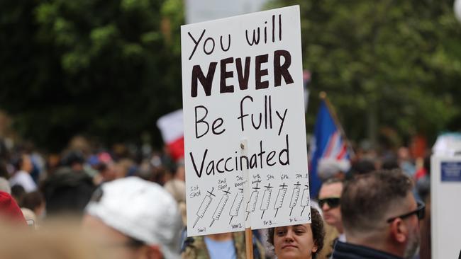 One of the signs displayed at the protest in Sydney. Picture: Tim Hunter