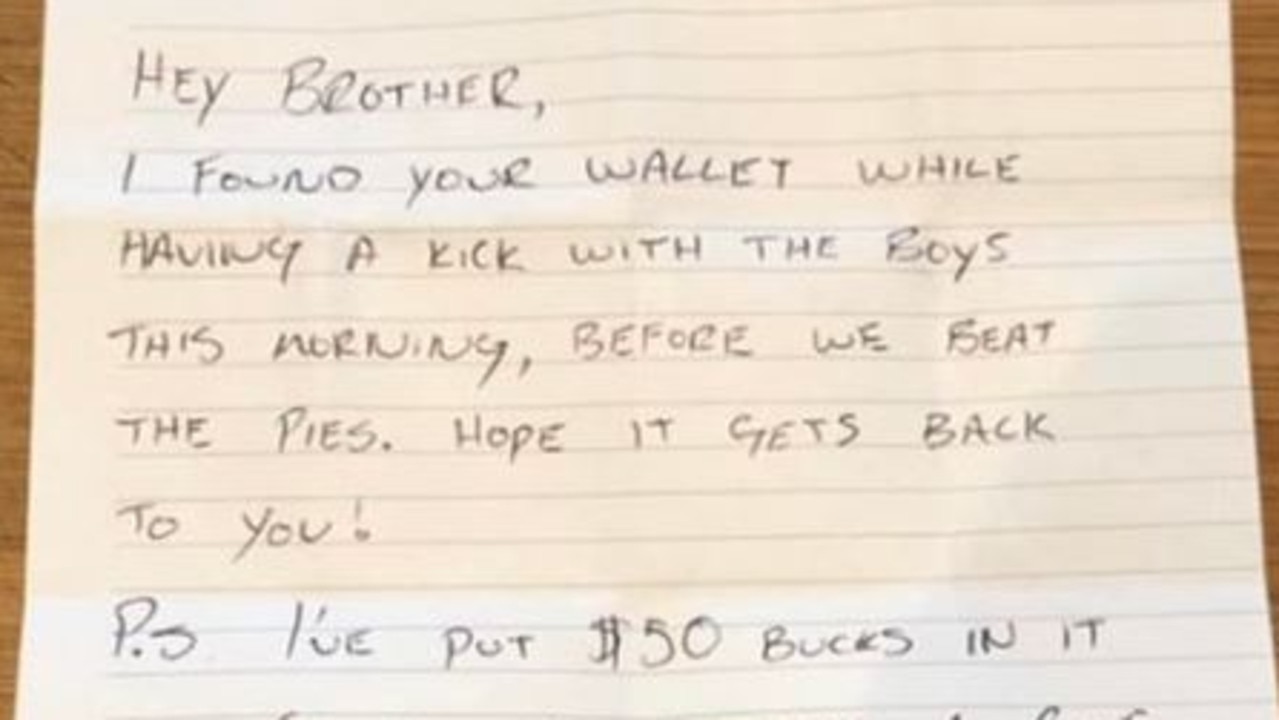 GWS' Jeremy Cameron returned a wallet to a fan this week, and left this note.