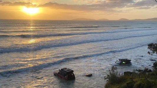 Car stuck in water at Rainbow Beach. Picture – Facebook/Ice Man.