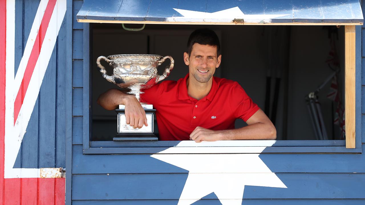 Novak Djokovic at Brighton Beach after winning the 2021 Australian Open Men's Final. Picture: Getty Images